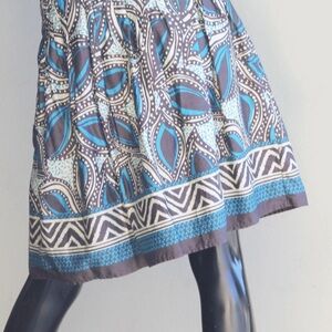 Vintage Blue & Brown boho Patterned Women's A-line Skirt